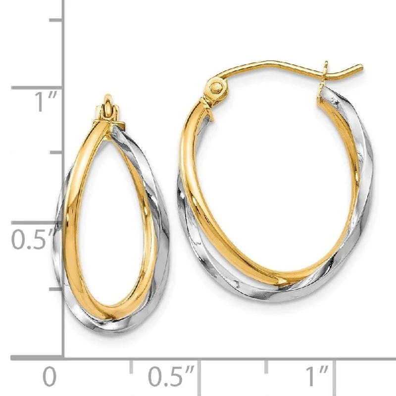 Best hoop earrings with textured silver for a rustic and organic finish-Diamond2Deal 10k Two-tone Gold Hinged Hoop Earrings (L-20mm, W-16mm)