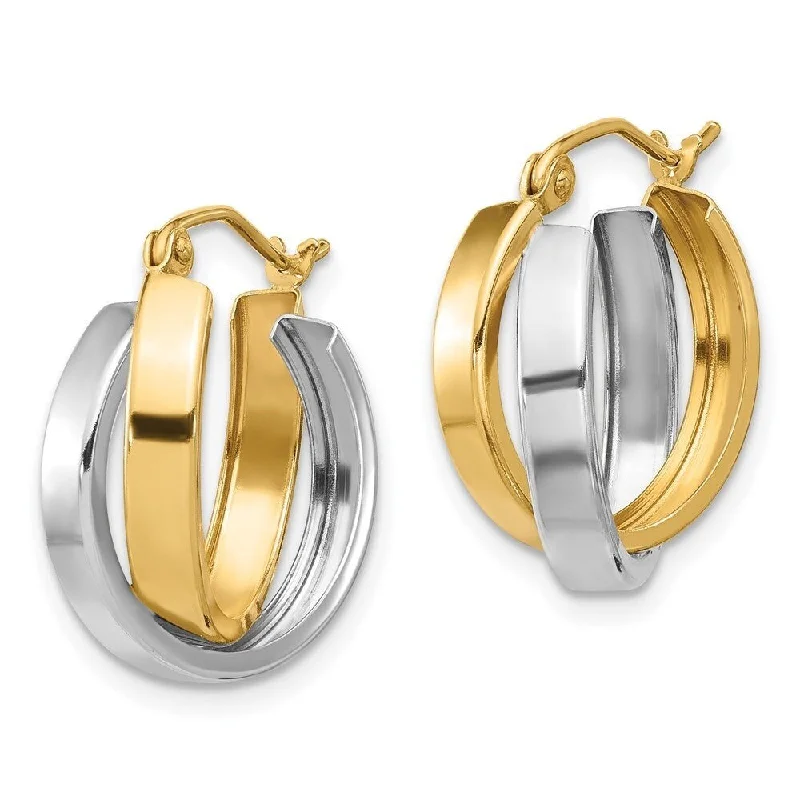 Hoop earrings with cut-out designs for a creative and lightweight effect-Diamond2Deal 10k Two-tone Gold Polished Double Hoop Earrings (L-19.17mm, W-17.2mm)