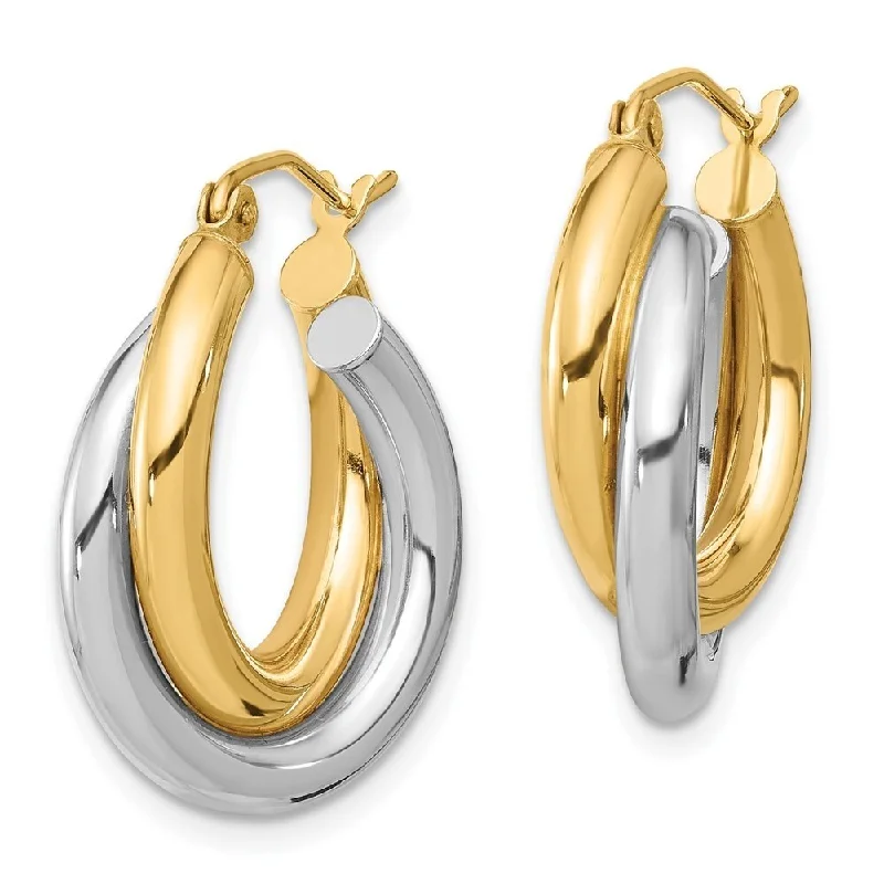 Hoop earrings with tortoiseshell designs for a chic and classic style-Diamond2Deal 10k Two-tone Gold Polished Double Tube Hoop Earrings (L-23.77mm, W-19.75mm)