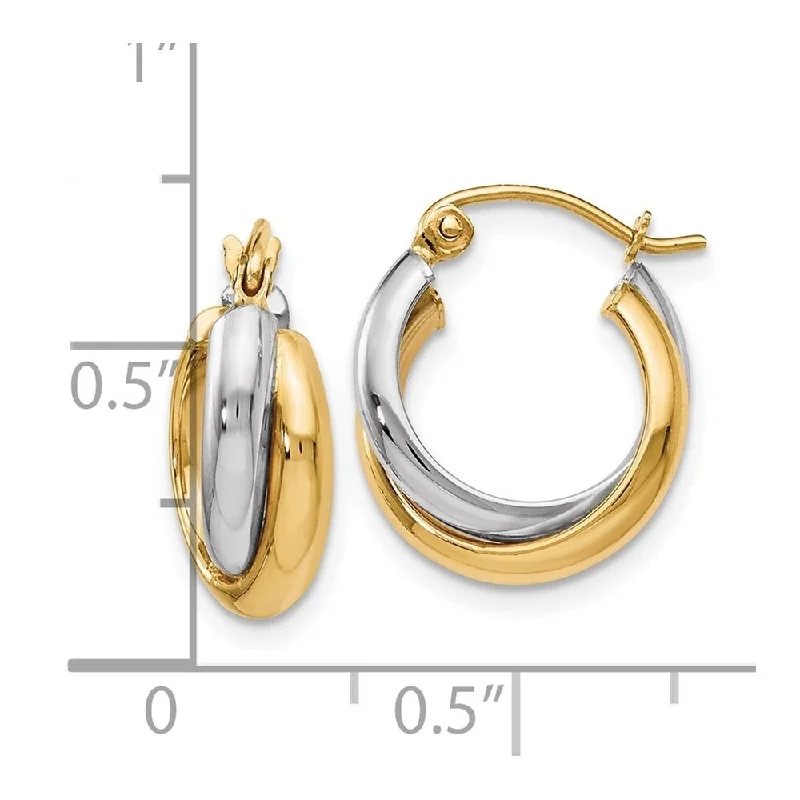 Small hoop earrings for a delicate and understated everyday wear-Diamond2Deal 10k Two-tone Gold Polished Hinged Hoop Earrings (L-15mm, W-16mm)