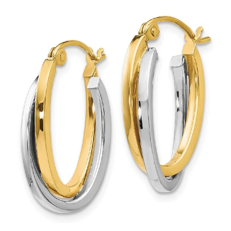 Best hoop earrings with custom engravings for a personalized and meaningful gift-Diamond2Deal 10k Two-tone Gold Polished Hinged Hoop Earrings (L-20mm, W-20mm)