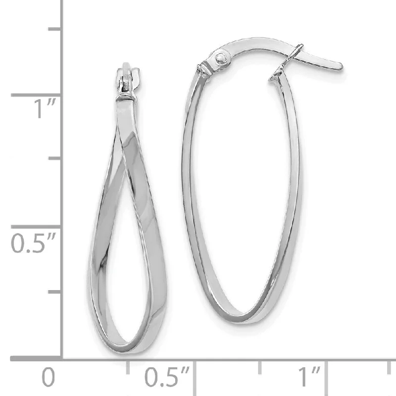 Hoop earrings with polished silver finish for a shiny, modern appeal-Diamond2Deal 10K White Gold Polished Oval Hinged Hoop Earrings (L-26mm, W-16mm)