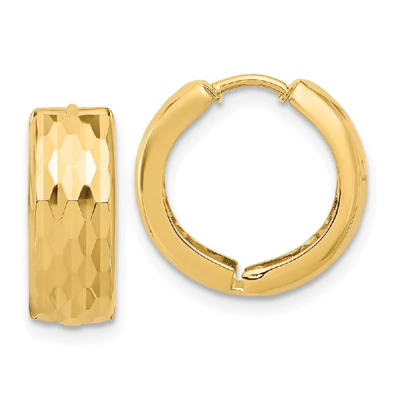 Hoop earrings with crescent moon shapes for a celestial and mystical appearance-Diamond2Deal 10k Yellow Gold Diamond-Cut Hinged Huggie Hoop Earrings (L-15.44mm, W-15.93mm)