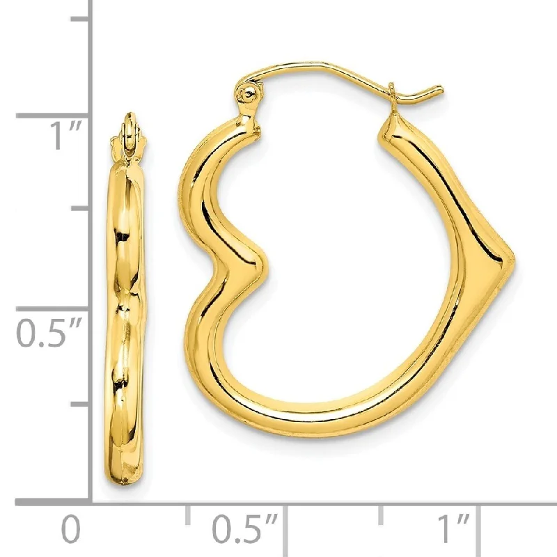 Hoop earrings with snake print designs for an edgy, wild appearance-Diamond2Deal 10k Yellow Gold Hollow Heart Shape Hoop Earrings (L-26mm, W-23mm)