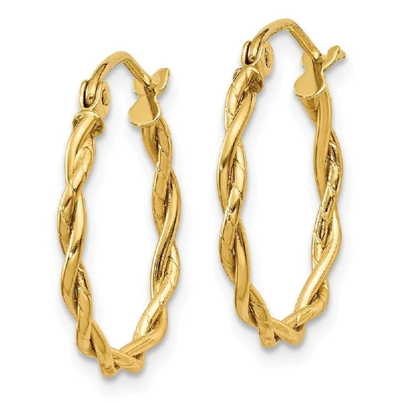 Hoop earrings with open designs for a modern, lighthearted vibe-Diamond2Deal 10k Yellow Gold Polished 2.25mm Twisted Hoop Earrings (L-14mm, W-2.25mm)