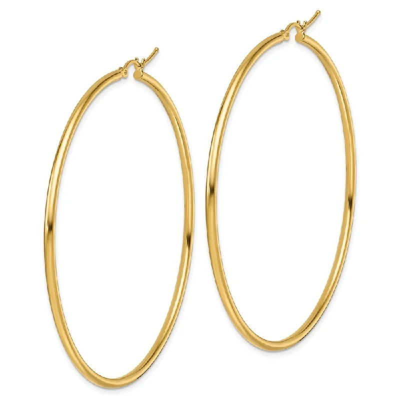 Hoop earrings with luxe velvet finishes for a rich and luxurious touch-Diamond2Deal 10k Yellow Gold Polished 2x60mm Lightweight Tube Hoop Earrings (L-60mm, W-60mm)