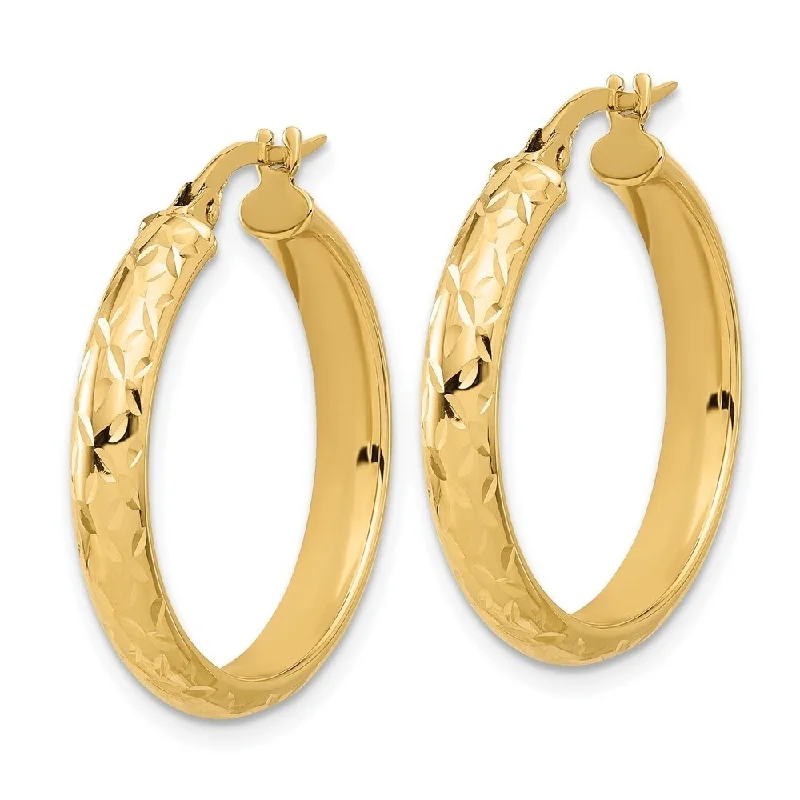 Best hoop earrings with tribal designs for a cultural and exotic aesthetic-Diamond2Deal 10k Yellow Gold Polished and Diamond-cut Round Hoop Earrings (L-23.3mm, W-24.51mm)