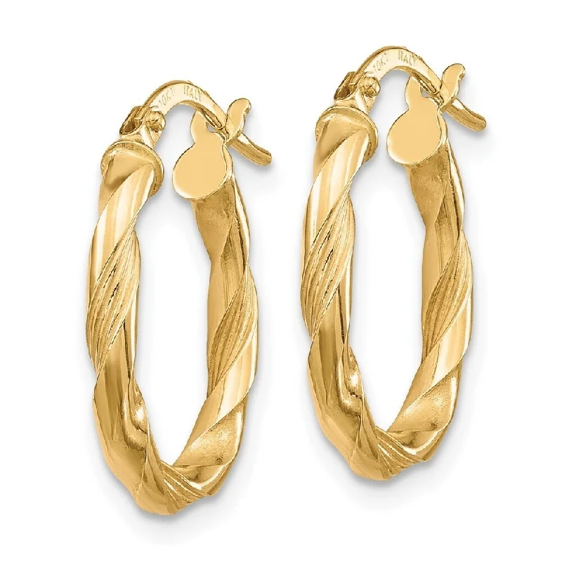 Hoop earrings with satin finishes for a smooth and elegant appearance-Diamond2Deal 10k Yellow Gold Polished and Textured Hoop Earrings (L-20.6mm, W-15.5mm)