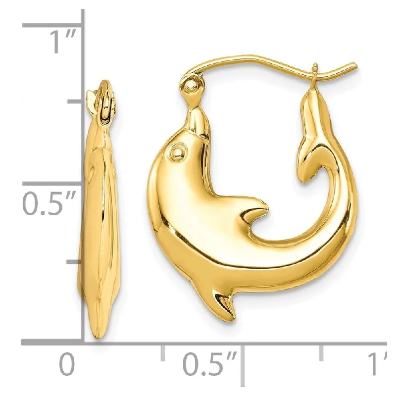 Hoop earrings with rhinestone embellishments for a glamorous and sparkling look-Diamond2Deal 10k Yellow Gold Polished Dolphin Hoop Earrings (L-21.97mm, W-17mm)