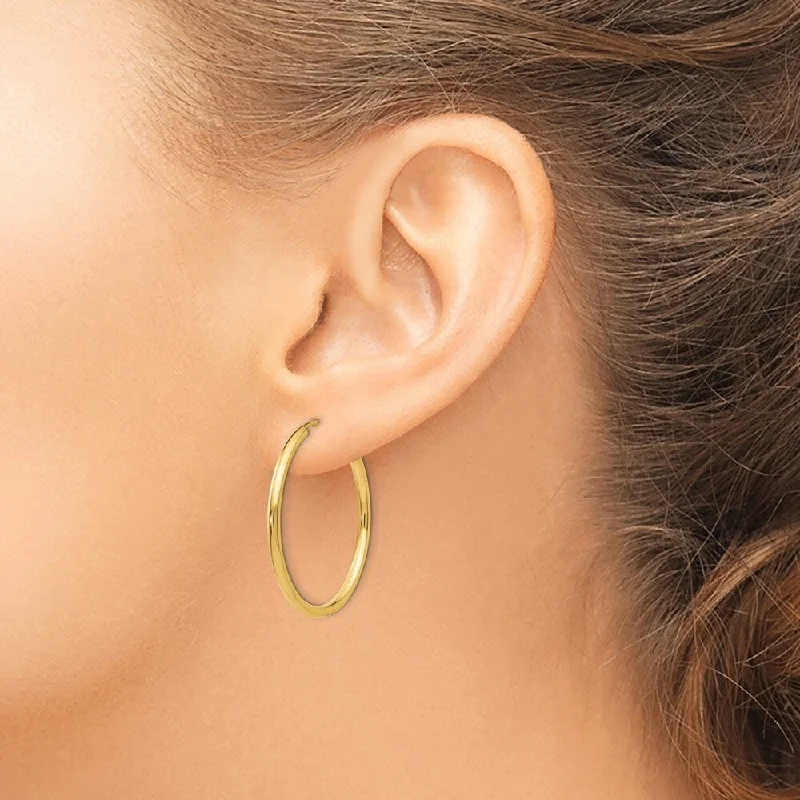 Hoop earrings with floral motifs for a feminine and nature-inspired look-Diamond2Deal 10k Yellow Gold Polished Round Endless 2mm Hoop Earrings (L-30mm, W-30mm)