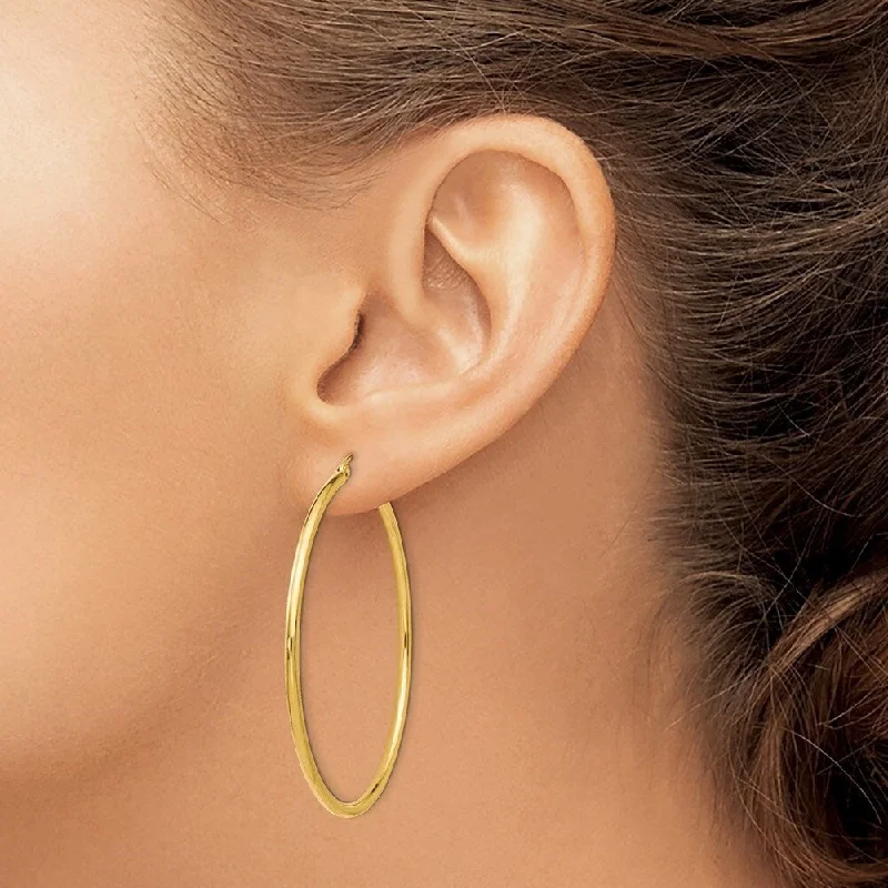 Medium hoop earrings for an everyday look with the perfect balance of style-Diamond2Deal 14K Yellow Gold Polished 2mm Hoop Earrings (L-51mm, W-49mm)