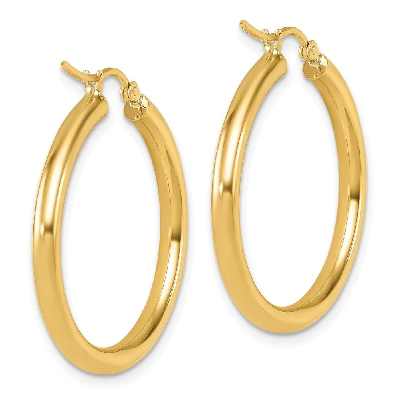 Hoop earrings with enamel stripes for a colorful and eye-catching design-Diamond2Deal 14K Yellow Gold Polished 3mm Hoop Earrings (L-31mm, W-29mm)