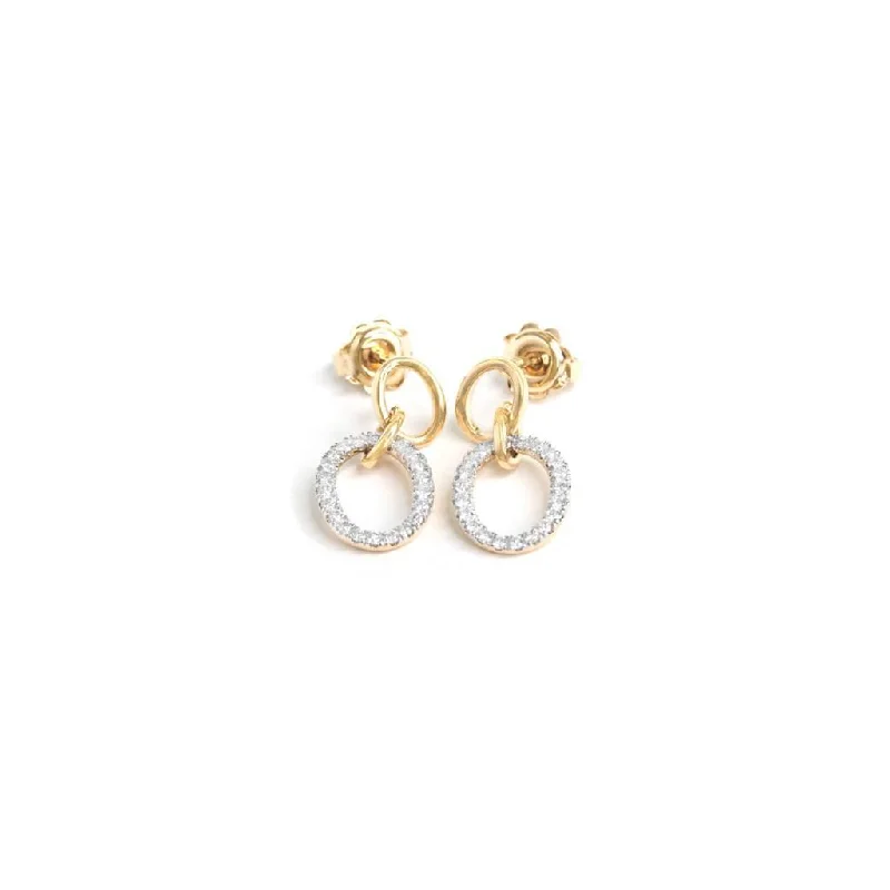 Hoop earrings with stacked layers for a bold and textured design-Double Drop Diamond And Gold Earrings - 9ct Gold