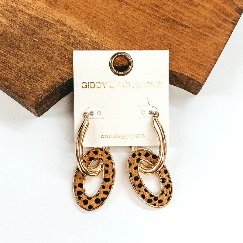 Best hoop earrings with baroque pearls for a luxurious and elegant vibe-Double Linked Oval Hoop Earrings in Brown Dotted Print