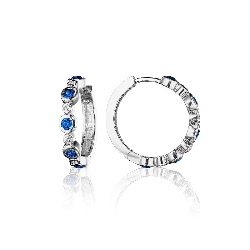 Hoop earrings with abstract shapes for an artistic and creative touch-Blue Sapphire & Diamond Aura Hoop Earrings