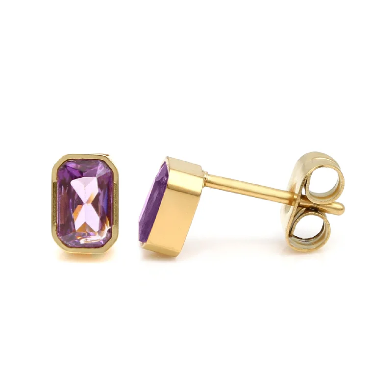 Hoop earrings with satin finishes for a smooth and elegant appearance-February Amethyst Birthstone Earrings - Yellow Gold