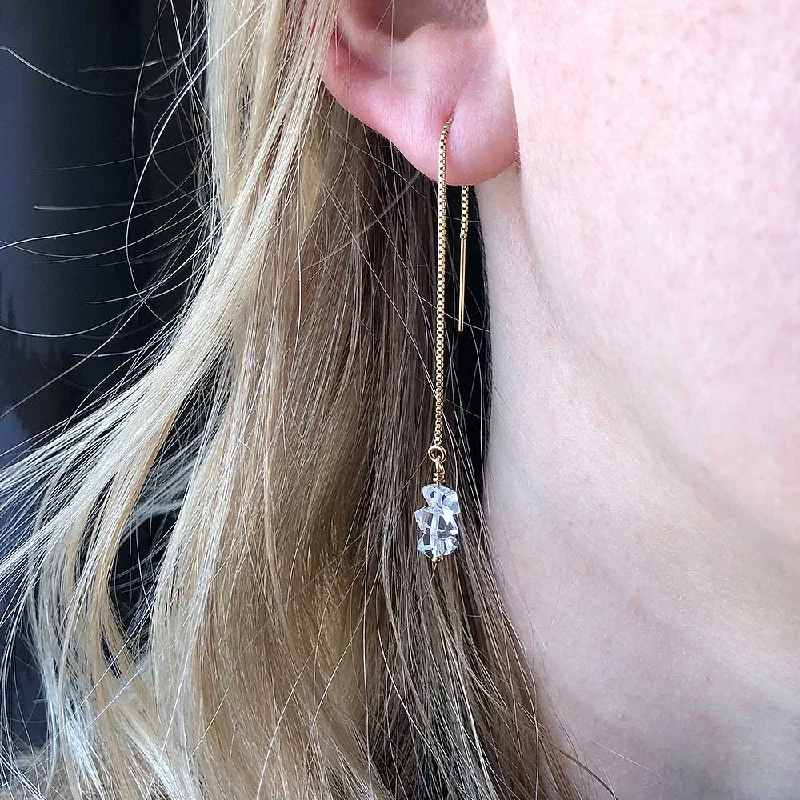 Best hoop earrings with angel wing accents for a spiritual and meaningful design-Herkimer Diamond Threader Earrings - 14k Gold-Fill