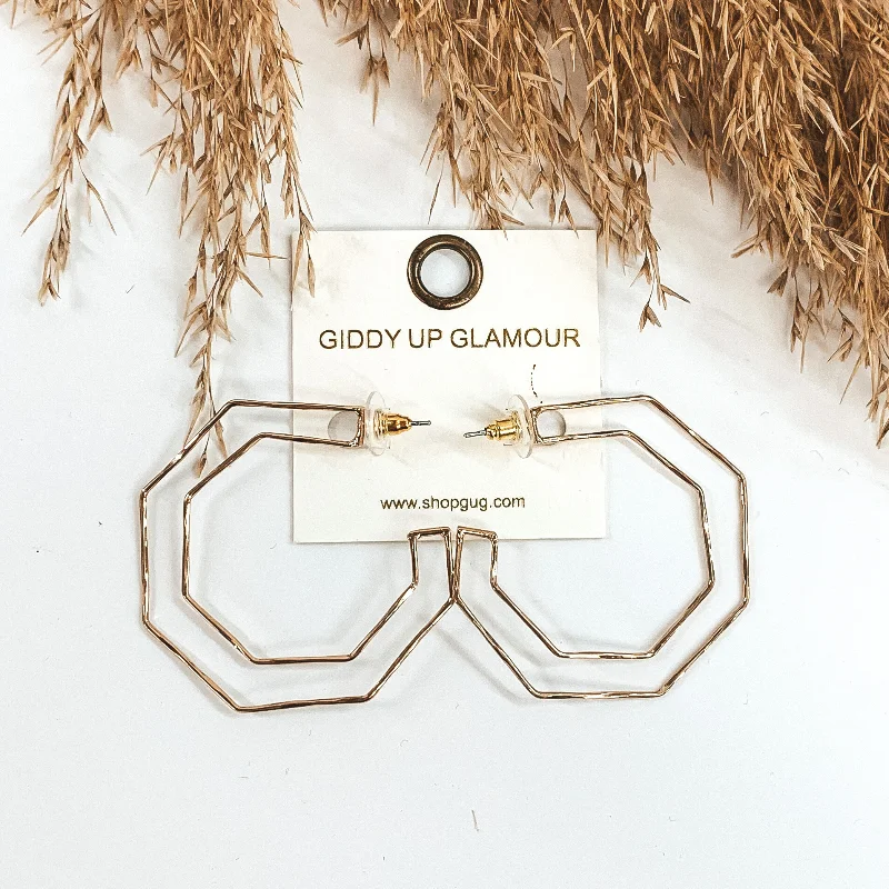 Hoop earrings with a chunky design for a bold and trendy statement-Hexagon Outline Hoops in Gold