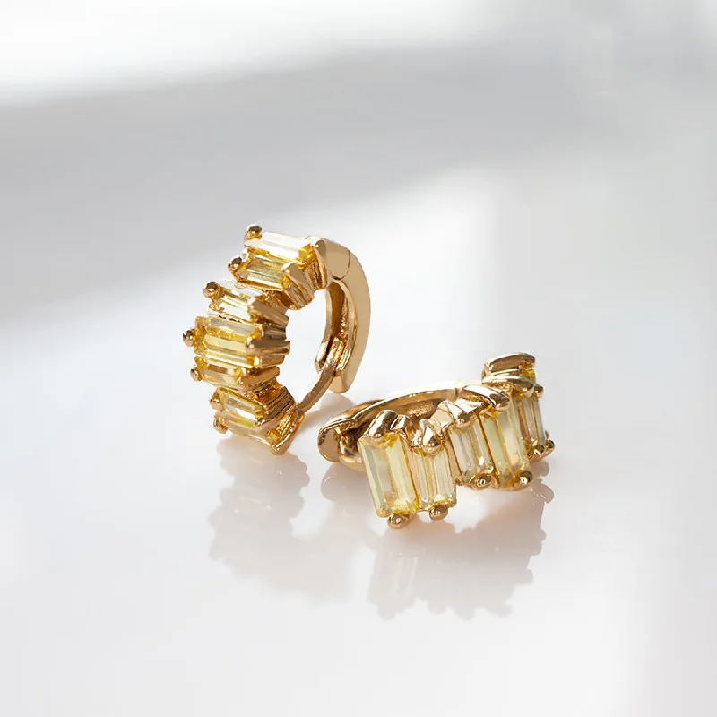 Best hoop earrings with blackened metal for an edgy and bold appearance-Jagged Baguette Yellow & Gold 8mm Baby Huggie Earrings