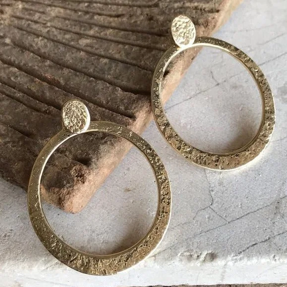 Best hoop earrings with textured silver for a rustic and organic finish-Large Textured Oval Ear Jackets