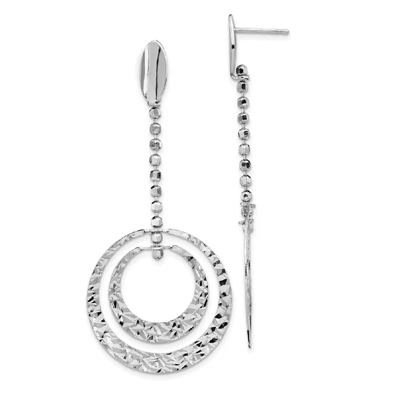 Best hoop earrings with lever-back closures for secure and easy wear-Leslie's Sterling Silver Rhodium-plated Diamond Cut Dangle Earrings (L-64.5 mm, W-28.8 mm)