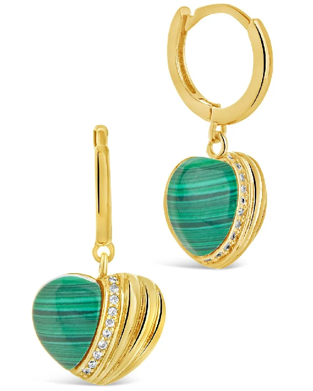 Best hoop earrings with infinity designs for a timeless and meaningful symbol-Malachite & CZ Heart Charm Hoop Earrings