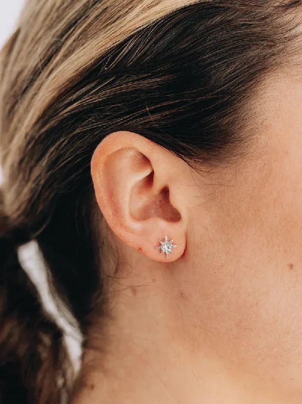 Hoop earrings with dangling charms for a playful and fun look-Micro Aztec Starburst Studs - Swiss Blue Topaz & Silver