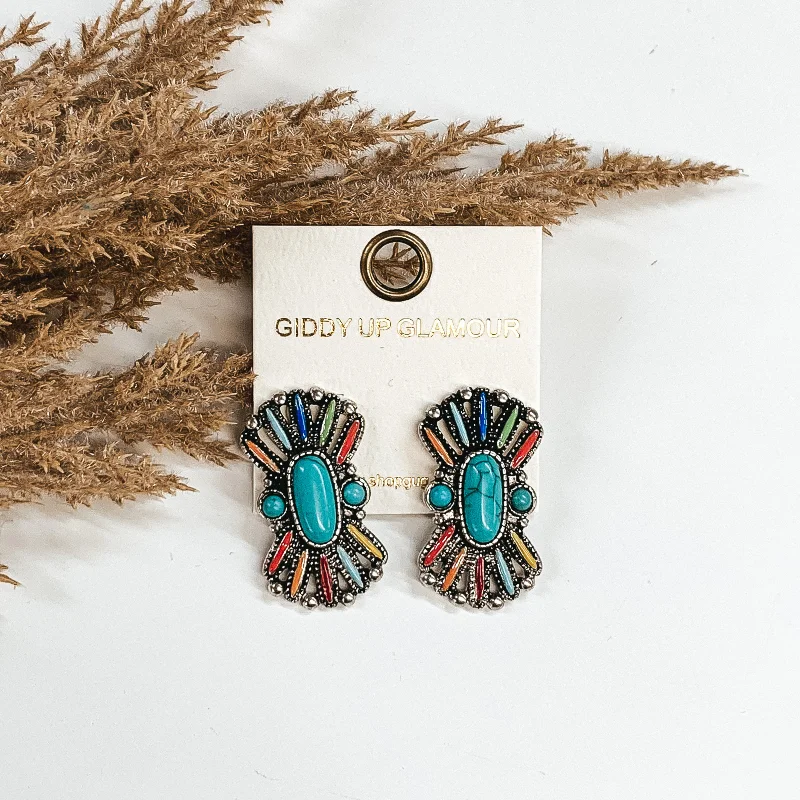 Best hoop earrings with stacked layers for a dimensional and bold look-Multicolored Stone Hour-Glass Shaped Earrings in Silver