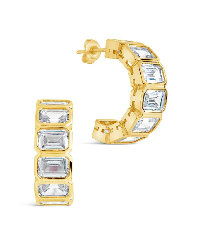 Hoop earrings with resin accents for a bold and colorful design-Nyssa Bezel CZ Station Hoop Earrings