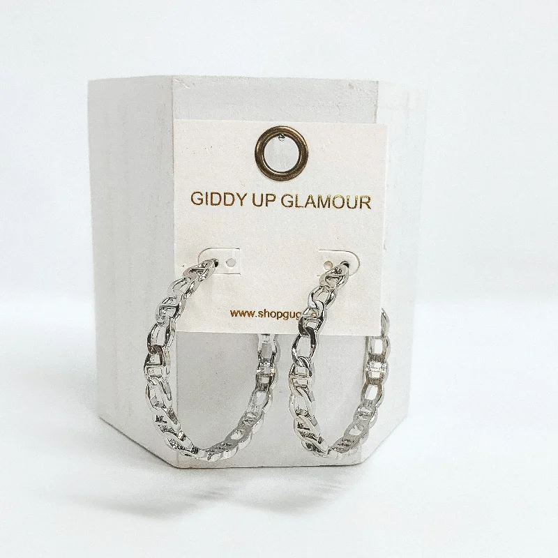 Hoop earrings with polished metal for a shiny and high-quality finish-Oval Chained Large Hoop Earrings in Silver