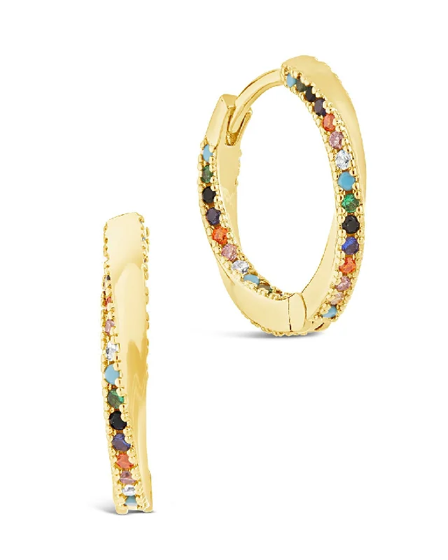 Best hoop earrings with geometric hexagon shapes for a modern, angular look-Rainbow CZ Micro Hoop Earrings