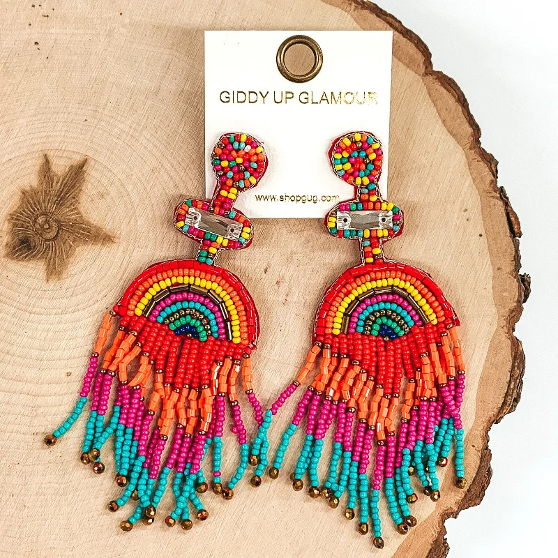 Hoop earrings with multi-tone finishes for a colorful and layered effect-Balcony Views Seed Bead Fringe Earrings in Multicolored