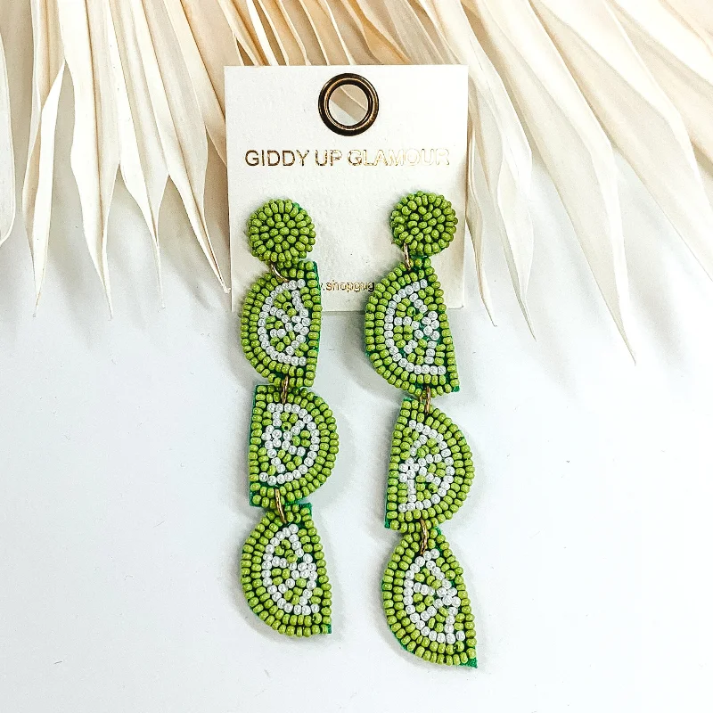 Hoop earrings with hearts for a sweet and romantic gesture-Seed Bead Lime Earrings in Lime Green