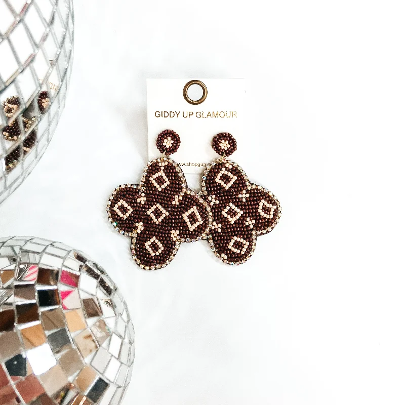 Best hoop earrings with twisted rope designs for a nautical-inspired style-Designer Lifestyle Seedbead Quatrefoil Earrings in Brown