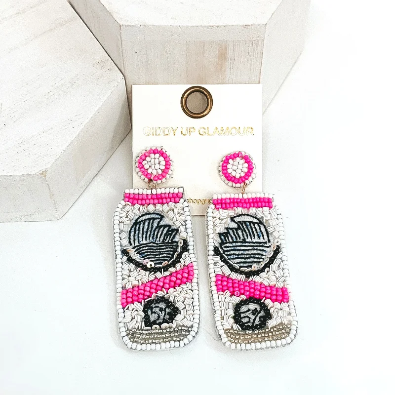 Hoop earrings with hammered textures for a boho-chic and rustic vibe-Seltzer Can Earrings in White/Pink