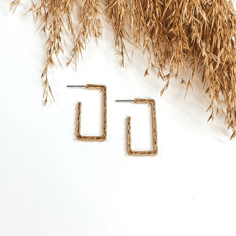 Hoop earrings with gold accents for a warm, elegant statement piece-Small Hammered Rectangle Hoops in Gold