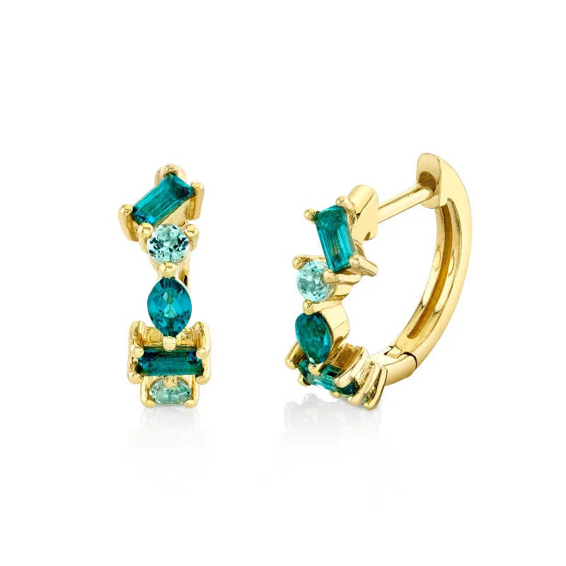 Best hoop earrings with marbled designs for a trendy and artistic effect-Blue Topaz Huggie Earrings