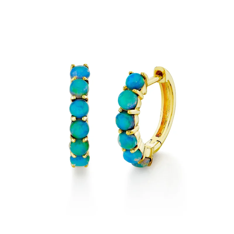 Hoop earrings with twisted leather for a chic and modern boho look-Ethiopian Opal Huggie Earrings