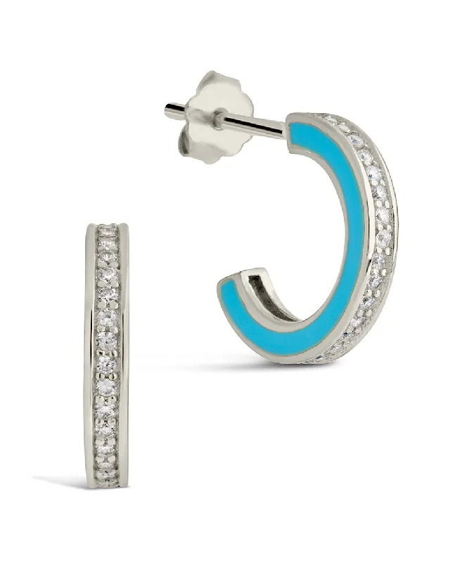 Best hoop earrings with marbled designs for a trendy and artistic effect-Sterling Silver Enamel & CZ Huggie Hoop Earrings