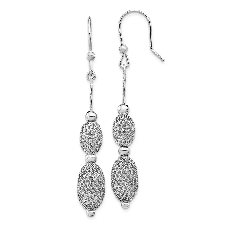 Best hoop earrings with vintage rhinestone embellishments for a retro-glam effect-Sterling Silver Rhodium-plated Beaded Dangle Earrings (L-66 mm, W-9.5 mm)