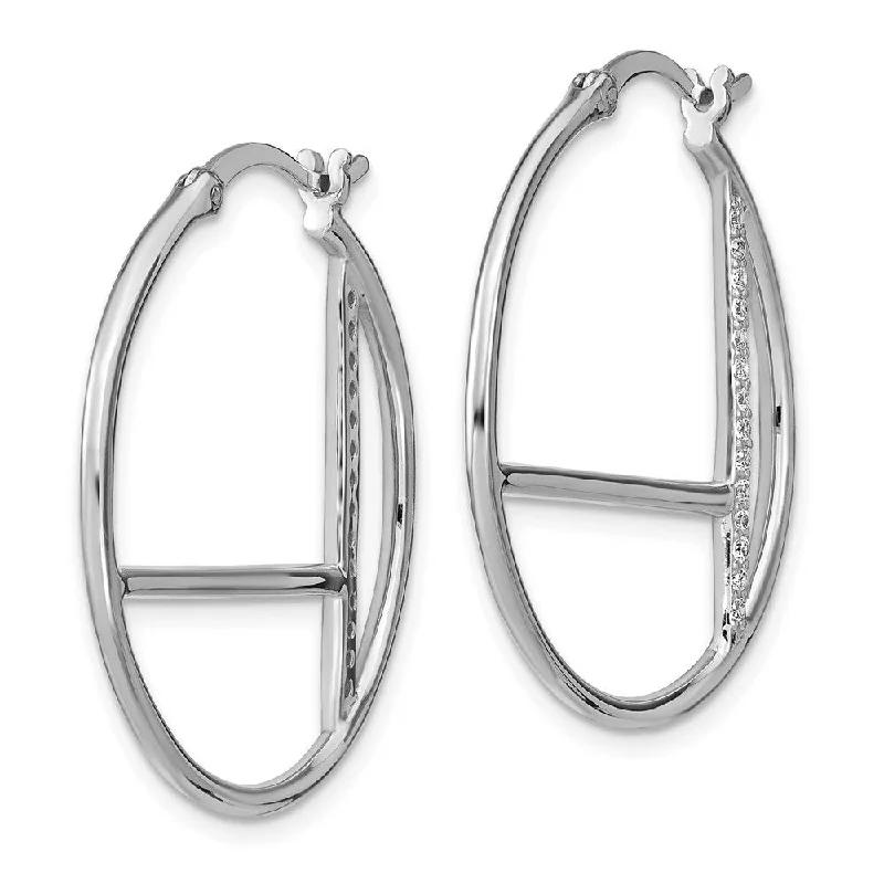 Sterling Silver Rhodium-plated CZ Hoop Earrings (L-30.69 mm, W-29.03 mm)