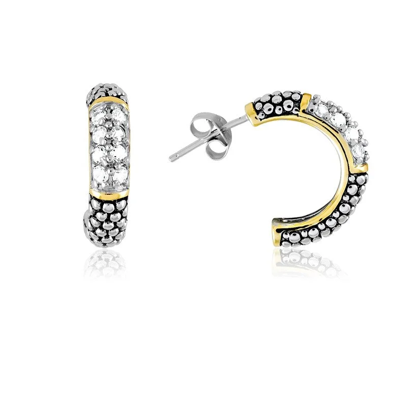 Hoop earrings with textured finishes for a vintage and classic style-Sterling Silver TT CZ and Beads Half-Circle Hoop Earrings