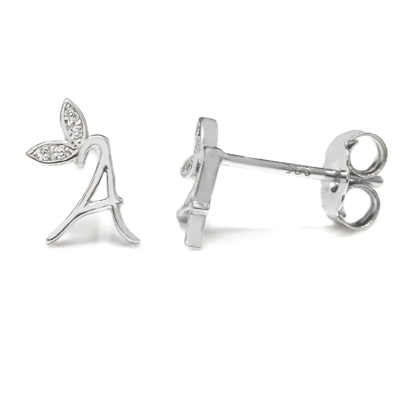 Best hoop earrings with delicate chain details for a trendy and stylish design-Winged Initial Earrings - Sterling Silver