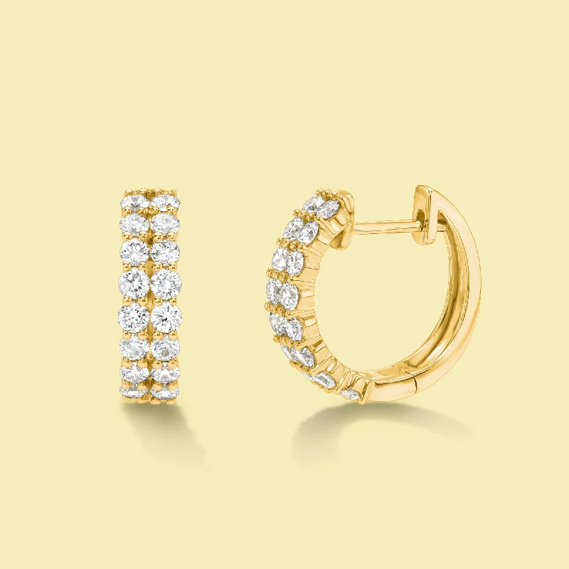 Hoop earrings with a matte finish for a sleek and sophisticated appearance-The Audrey, Double Row Huggie Diamond Earrings