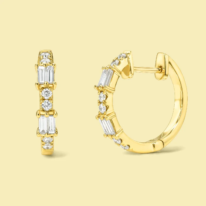 Best hoop earrings with gemstone accents for a colorful and elegant appearance-The Iris, Alternating Huggie Diamond Earrings