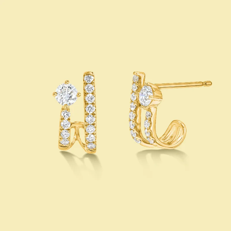 Classic hoop earrings with a thin profile for a sleek and subtle style-The Summer, Double Row Half-hoop Diamond Earrings