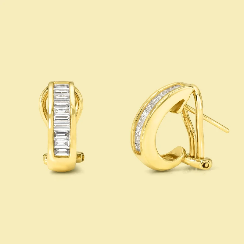 Hoop earrings with intricate designs for a unique and artistic appearance-The Zoe, Baguette Half-Hoop Diamond Earrings