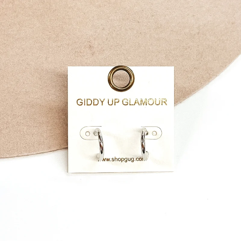 Best hoop earrings with matte finish for a sophisticated, understated design-Thin Hoop Huggie Earrings in Silver Tone