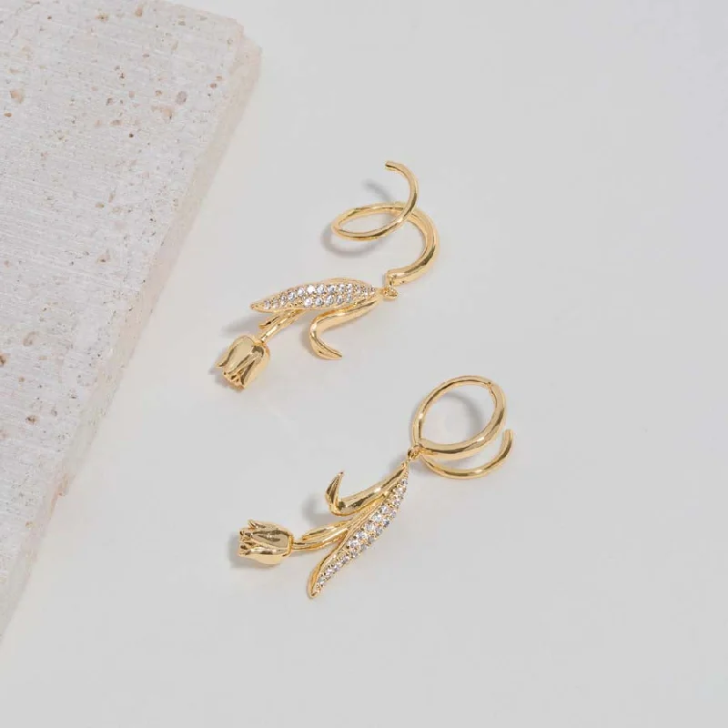 Hoop earrings with abstract shapes for an artistic and creative touch-Tulips Gold Earrings