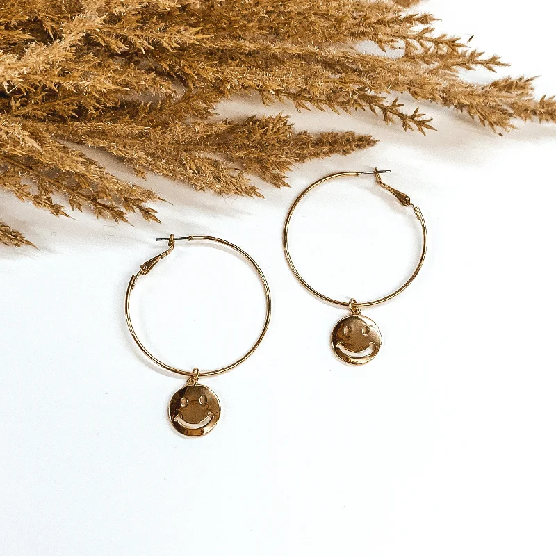 Small hoop earrings for a delicate and understated everyday wear-Turn That Frown Upside Down Large Hoop Earrings in Gold